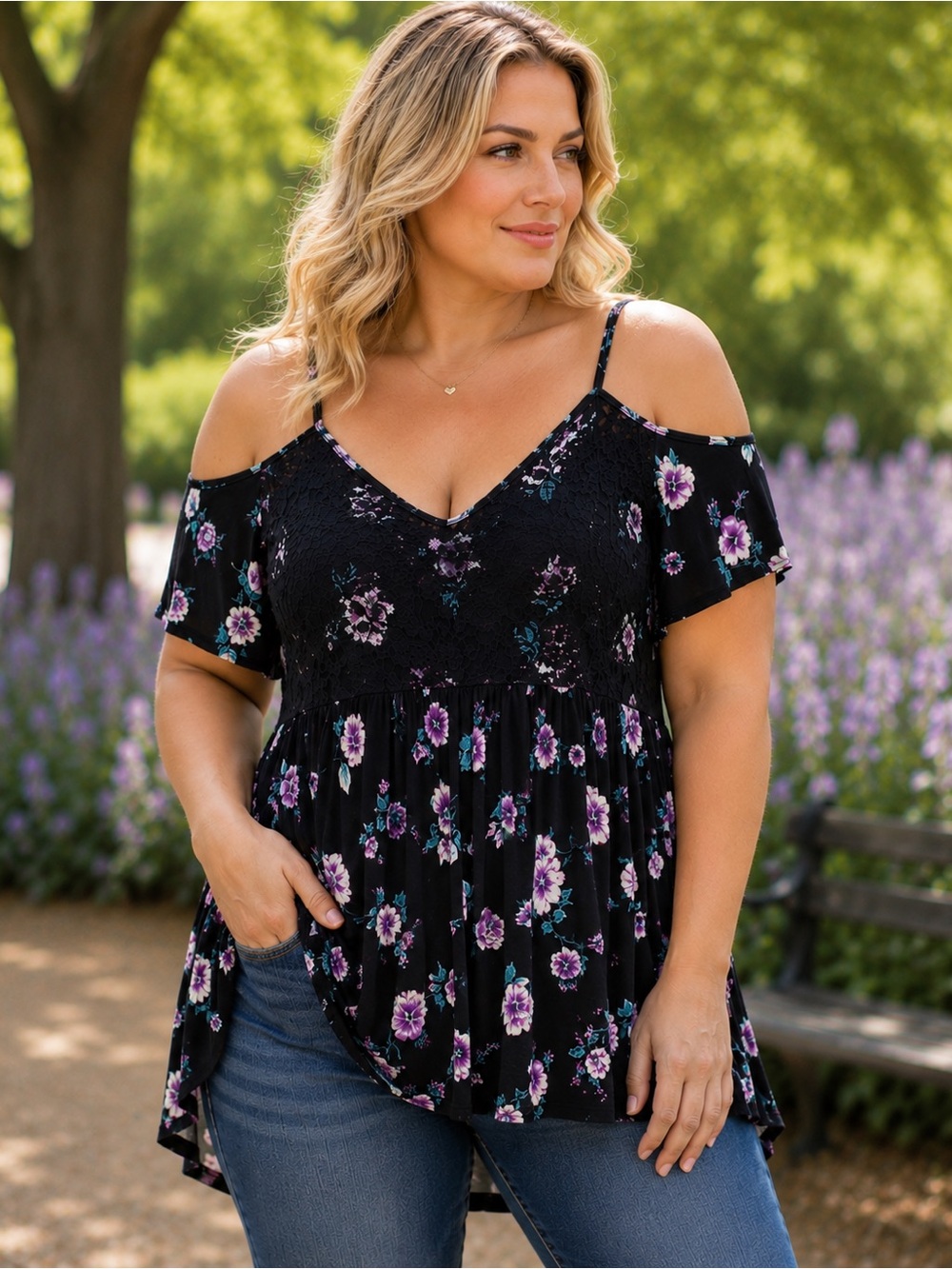 NWOT Torrid Clara Floral Lace Cold Shoulder Babydoll Top 0X